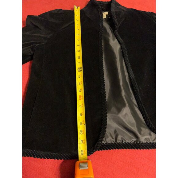 Vintage Black Velvet  Jacket Sz 11/12 Open  Front Braided Trim Lined Blazer Form - Picture 4 of 15